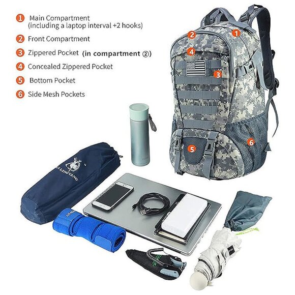 Tactical Backpack for Men Hiking Day Pack Molle Military Rucksack Acu - Picture 6 of 6